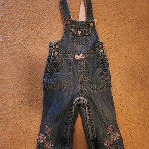 Denim Overalls with Floral Embroidery